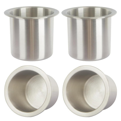 4Pcs Drop-in Cup Holder,304 Stainless Steel Automotive Cup Holders,Silver Poker Table Drink Holder Dining Table Cinema Sofa Yacht Boats Cars Touring RV Car Drop-in Drink Cup Holder