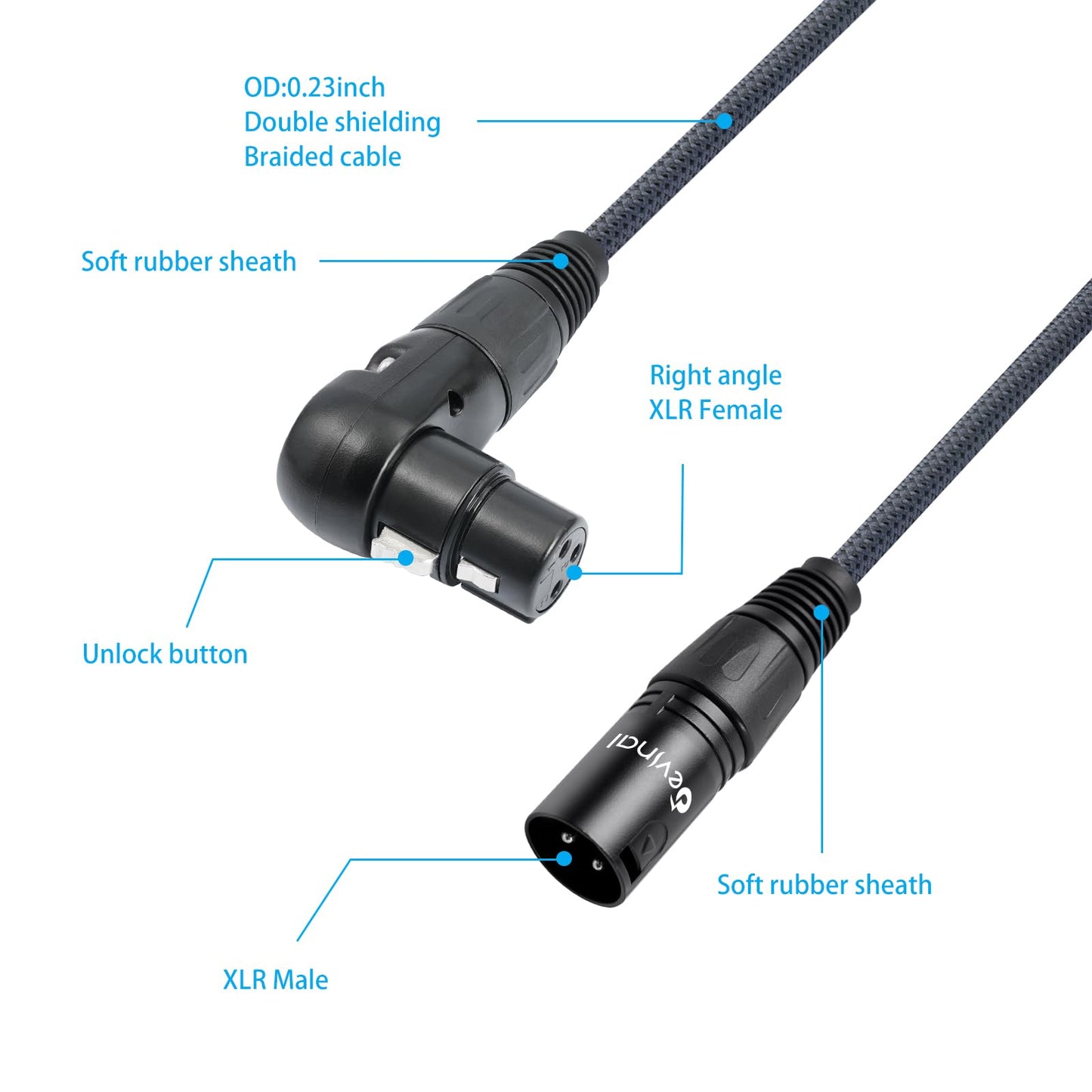 Devinal Right Angle XLR Cable, Right Angle Female XLR to Straight Male XLR Microphone Mic Cable Cord, 90 Degree XLR Female Adapter for Sound Devices Mixer Recorder 3.3 FT 2 pcs