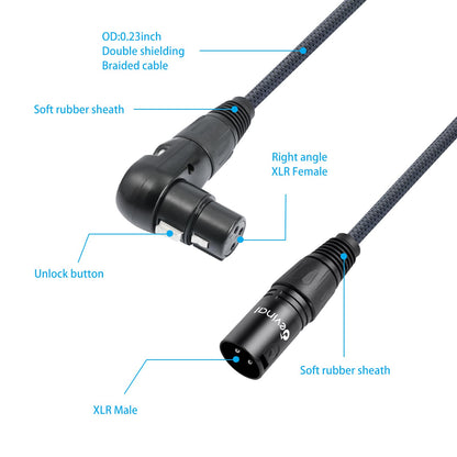 Devinal Right Angle XLR Cable, Right Angle Female XLR to Straight Male XLR Microphone Mic Cable Cord, 90 Degree XLR Female Adapter for Sound Devices Mixer Recorder 3.3 FT 2 pcs