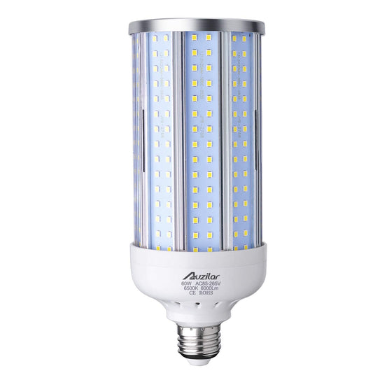 60W LED Corn Light Bulb, E26/E27 6000Lm 6500K Cool White,Super Bright Daylight LED Corn Bulb for Garage Barn Workshop Warehouse Factory Porch Backyard High Bay, 85V-265V