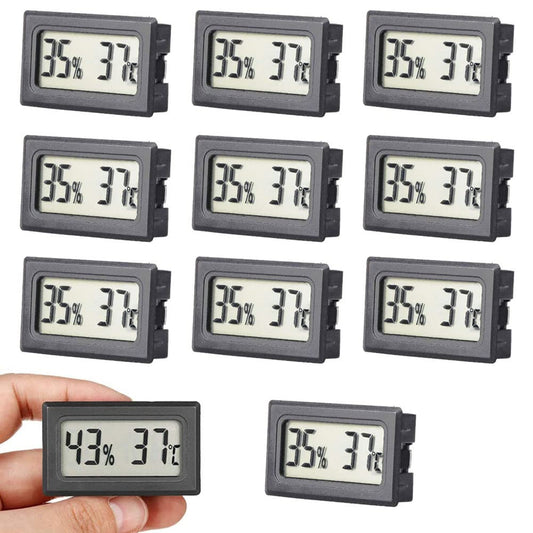 Rojuna 10-Pack Mini Thermometer Hygrometer, Large Number Small Digital Electronic Temperature Humidity Meters Gauge Indoor LCD Display Celsius for Greenhouse, Garden, Cellar, Fridge, Mason Jar