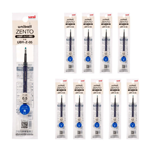uniball ZENTO Water-Based Ink Refill UBR-Z-05, 0.5mm Fine Point, Blue, Compatible with uniball ZENTO Pens, UBRZ05.33, Pack of 10