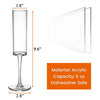 Elsjoy Set of 8 Acrylic Champagne Flutes, 6 Oz Unbreakable Clear Goblet Glasses Reusable Champagne Toasting Cups, Shatterproof Stemmed Champagne Coupes for Wedding, Anniversary, Party, Birthday, Bar