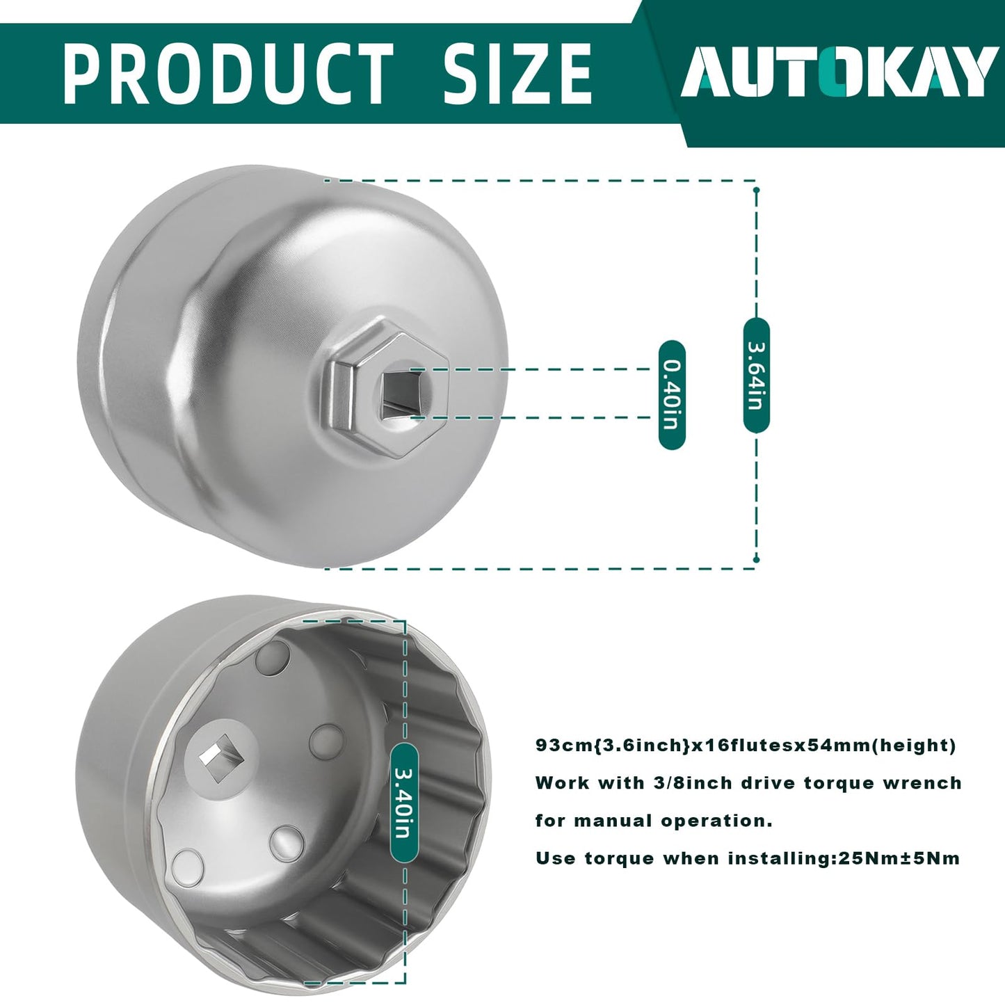 AUTOKAY 86mm with 16 Flutes Oil Filter Wrench Fit for Volvo XC90 XC70 S60 S40 C70 S80 V40 V70, for BMW X3 328i 535i 128i 135i 135is 228i 320i 325i 325xi 330i