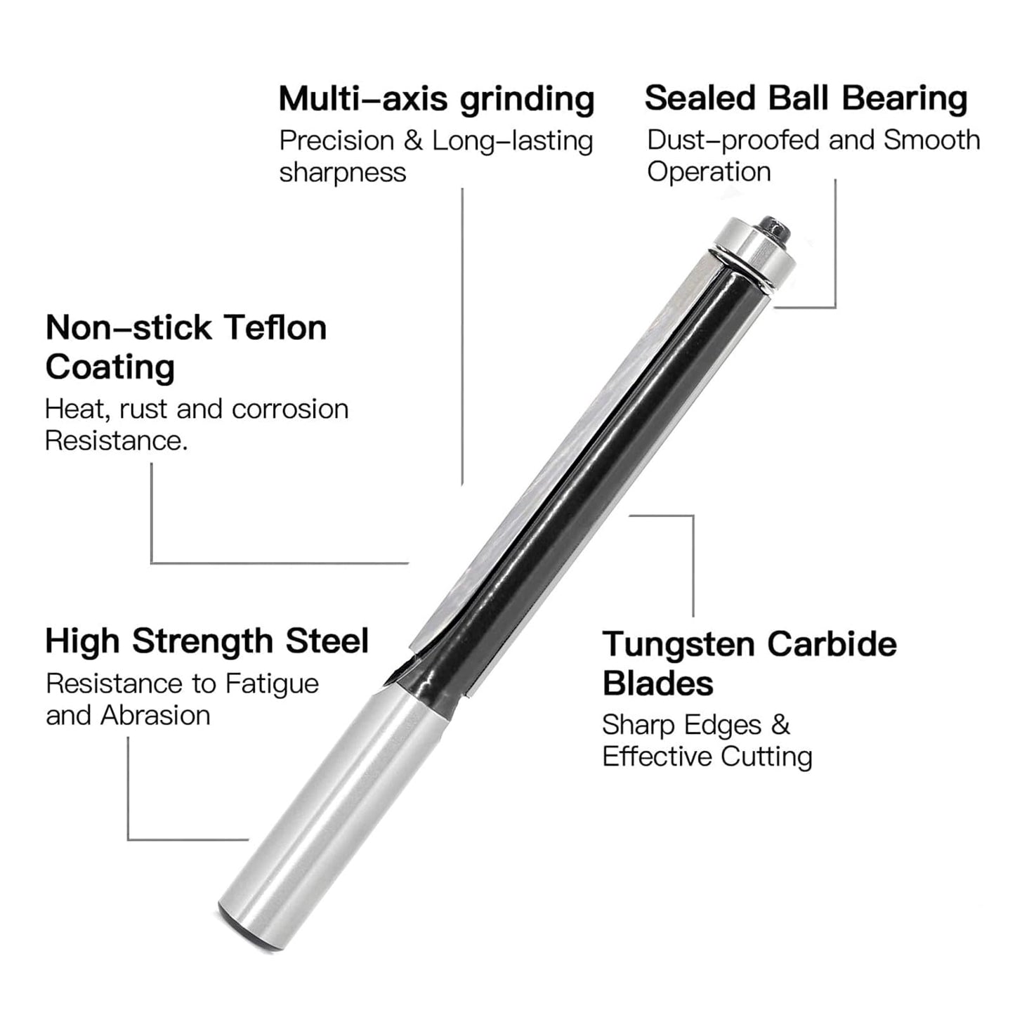 Extra Long Flush Trim Router Bit 1/2 Shank, 3-Inch Height X 1/2-Inch Diameter, Carbide Tipped, Top Bearing Template Flush Cut Trim Router Bit, for Woodworking Trimming by SICWOOD