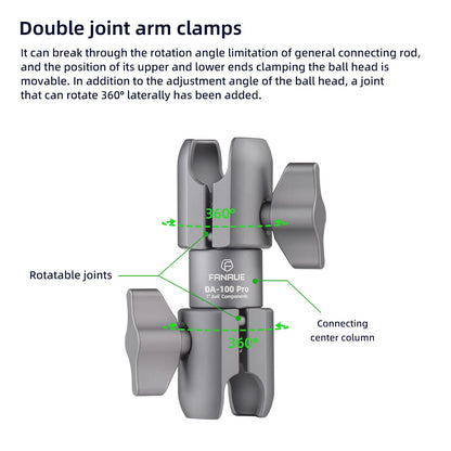 FANAUE Composite Double Socket Swivel Arm,DA-100PRO 3.7" Length, Aluminum Construction, Compatible with RAM Mounts B Size 1" Ball Components