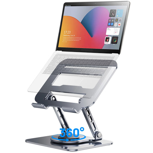 ANCBD Adjustable Laptop Stand, 360 Degree Rotation, Lift, Folding Heat Dissipation Full Body Carbon Drill Material Metal Tablet Portable Stand Compatible with 21-inch Laptop, ipad Tablet - Silver