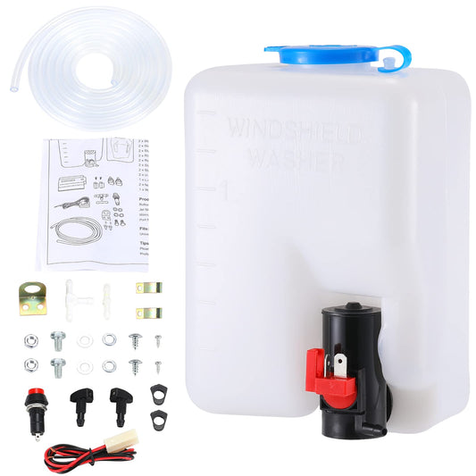 OFIG 12V Universal Car Windshield Washer Pump, Washer Fluid Reservoir Bottle Kit Windshield Tank with Pump Jet Button Switch