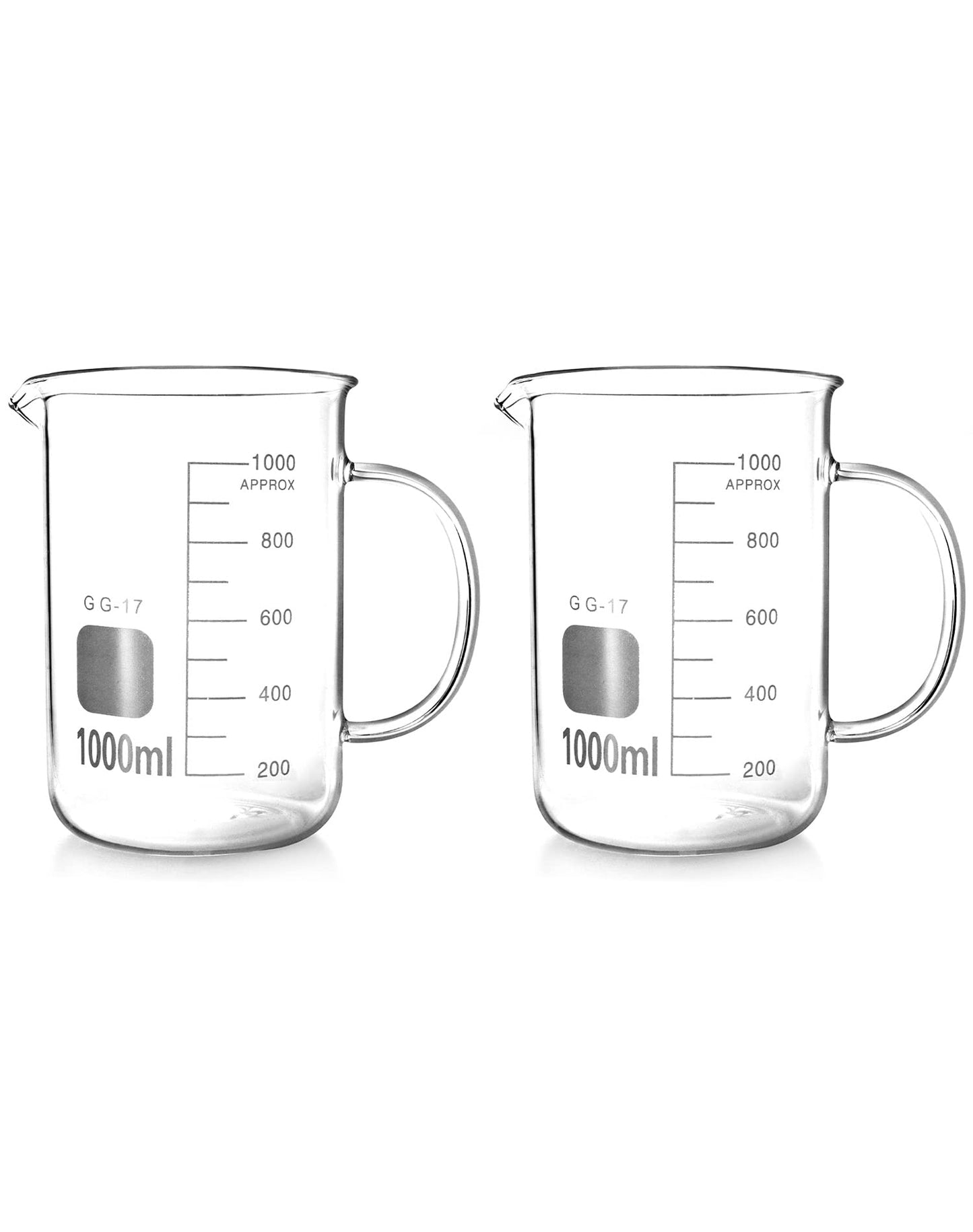 QWORK 1000ml Beaker Mug with Handle, Borosilicate Glass Measuring Cup, 2 Pack
