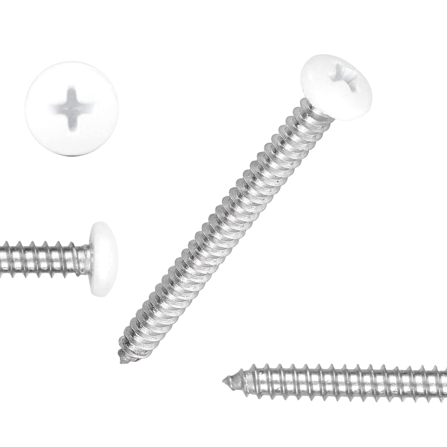 White Head 100 PCS #8x2 Stainless Steel Phillips Pan Head Wood Screws,White Coated Screws Covers Head Wood Screws,Stainless Steel 18-8 A2(304) Screw,Home Screw Kit by QISHENG