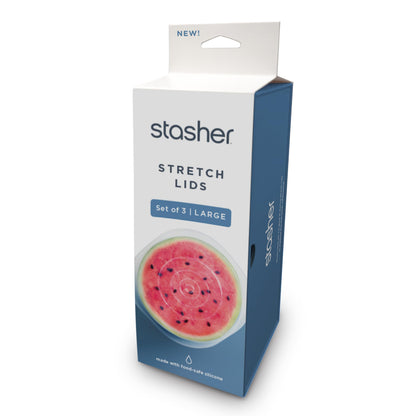 Stasher Premium Reusable Silicone Stretch Lids 3-Pack Box - Large, Clear, 9” Lids, Airtight Seal, Food Container Covers, BPA Free, Leak-Free, Dishwasher Safe, Microwave Safe, Eco-Friendly