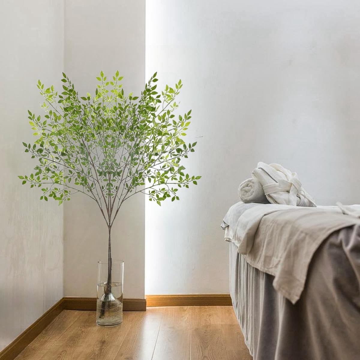 Avoik Artificial Plants 3PCS Faux Greenery Stems, 43.3 Inch Tall Spring Leaves Branches Artificial Ficus Twig Green Faux Plastic Plant Stems for Vase Outdoor Indoor Summer Garden Home Decor