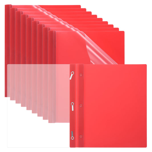 PATIKIL Plastic Report Covers with Prong, 10 Pcs 80 Sheet Capacity Clear Front Presentation Binders with 3 Metal Prong Fasteners Report Folder for Resume Documents Files Letter, Red