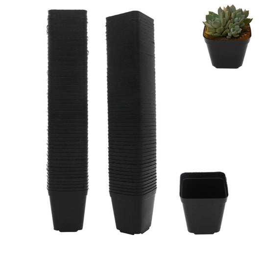 2 Inch Plastic Nursery Pots 100 Pcs Sturdy & Reusable Square Plant Pot Starter Container with Drainage Holes for for Seed Starting, Succulents, Seedlings & Garden Plants, Black