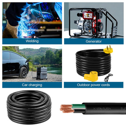 Kimbluth 14 Gauge 3 Conductor Wire SJTW Outdoor Extension Power Cable 10FT, 14/3 Wire Heavy Duty Pure Copper Electrical Wire for Lawn, Battery, Automotive, Outdoors