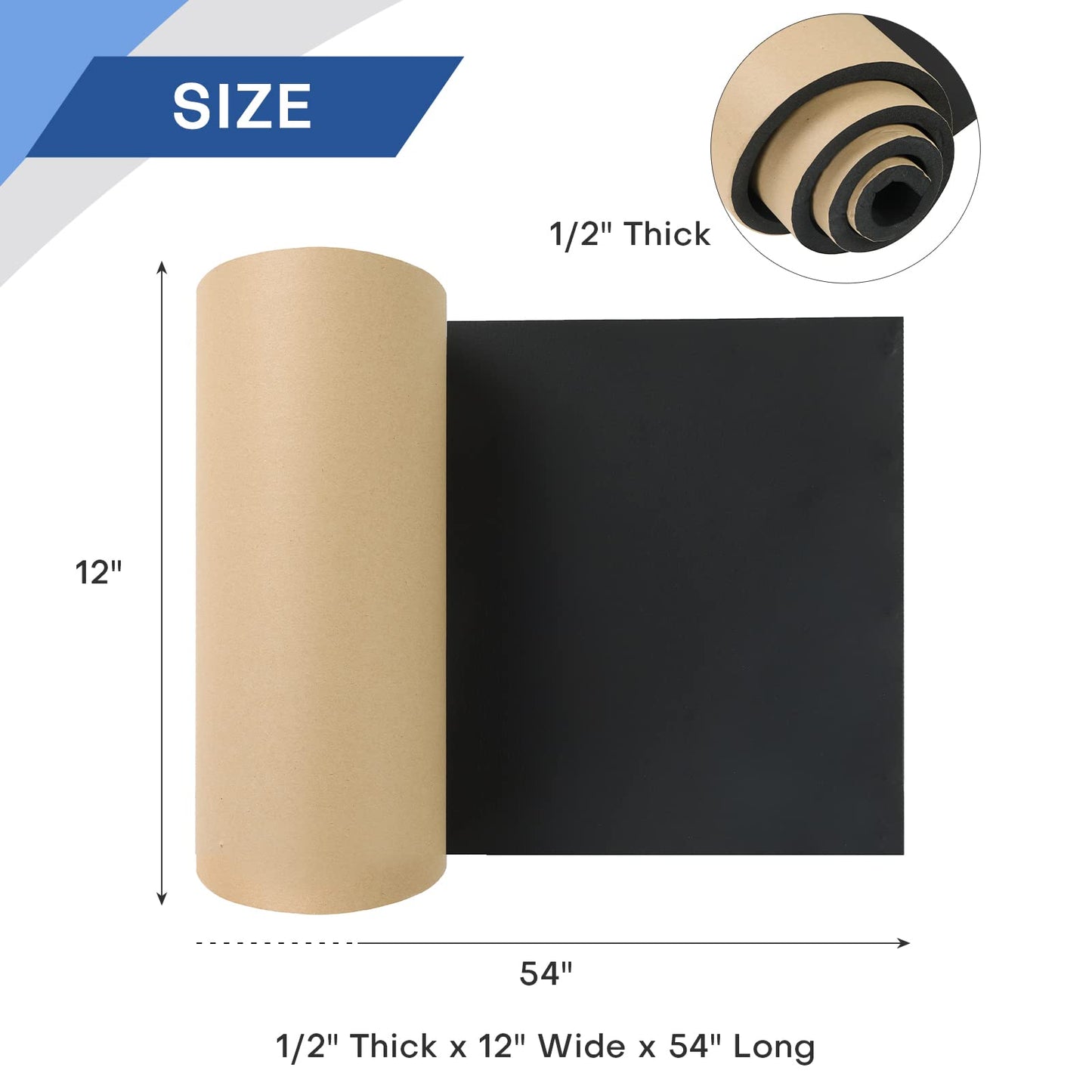 MYFULLY Sponge Neoprene Roll with Adhesive, Waterproof Foam Rubber Sheet Cut to Multiple Dimensions and Lengths for Shock Pad, DIY, Gaskets, Crafts (1/2" Thick x12 Wide x 54" Long)