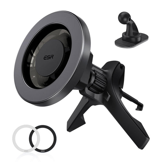 ESR for MagSafe Car Mount, Magnetic Phone Holder Car Air Vent/Dashboard, Car Phone Holder Mount with 2 Metal Rings for iPhone Air/17e/17/16/15/14/13, Samsung S26/S25 Series, Pixel 10, All Smartphones