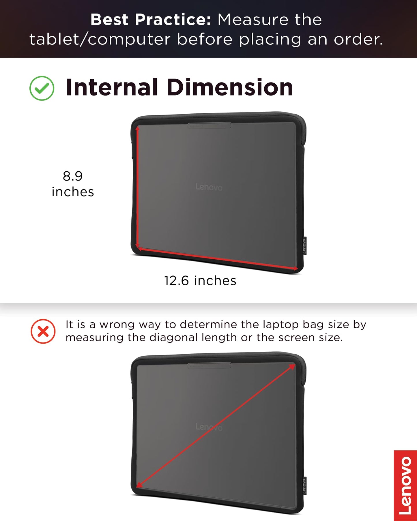 Lenovo Basic Laptop Sleeve 11 Inch Notebook/Tablet Compatible with MacBook Air/Pro Neoprene Material - Soft Fleece Lining - Zippered Top Opening - Black