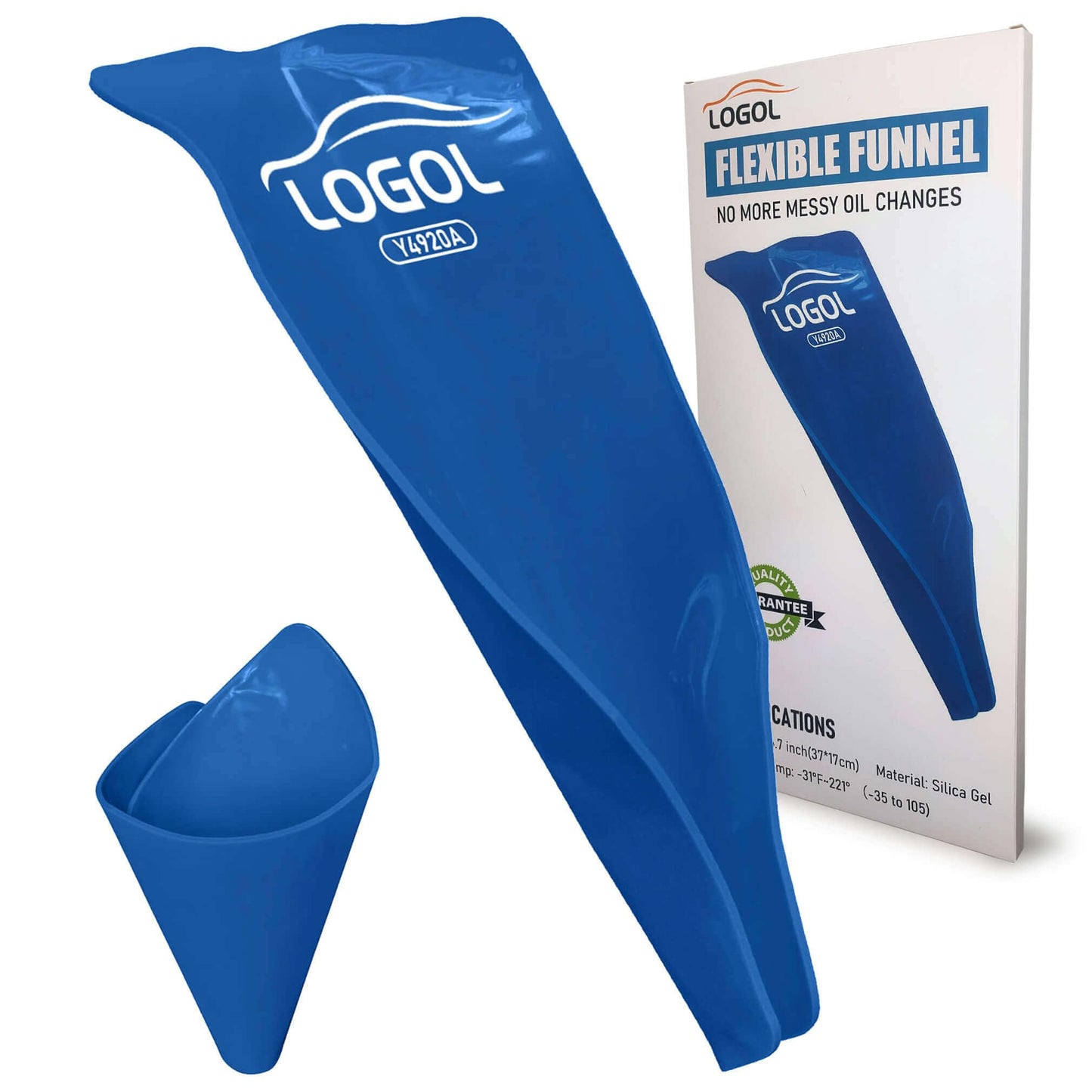 LOGOL Flexible Oil Funnel - Reusable General Oil Change Draining Tool - Silica Gel Material - Blue - 14.7 x 6.8 inches