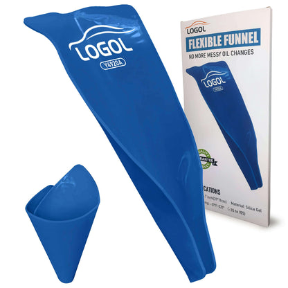 LOGOL Flexible Oil Funnel - Reusable General Oil Change Draining Tool - Silica Gel Material - Blue - 14.7 x 6.8 inches