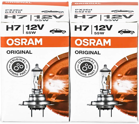 Osram H7 64210 Halogen Headlight Bulb, 12V 55W PX26D, UV Filter, German Lighting Expert (Pack of 2)
