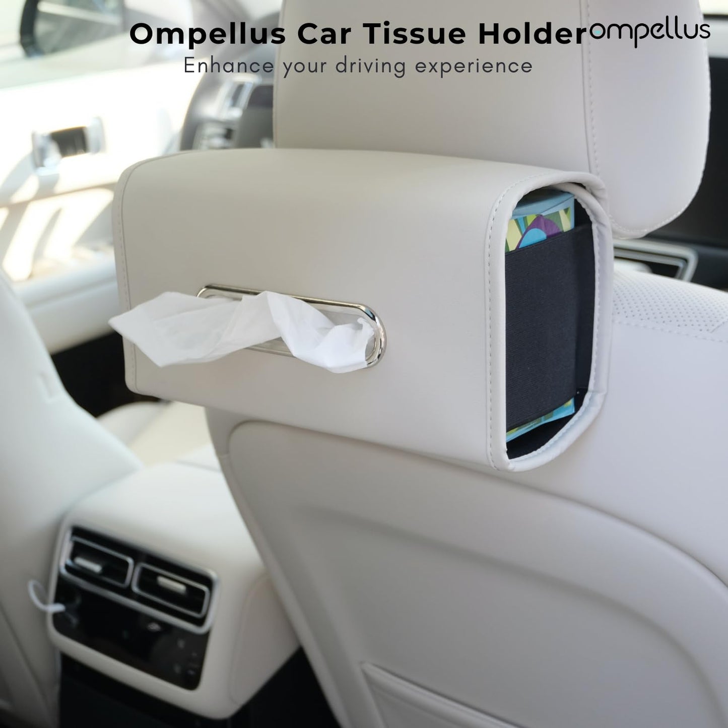 Ompellus Premium PU Leather Car Tissue Holder, Classic Style, Rectangular, Black