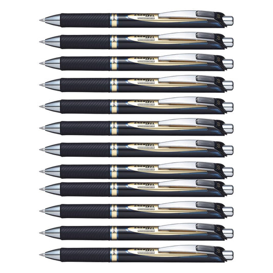 Pentel EnerGel Permanent Retractable Liquid Gel Rollerball Pen, Archival Quality, Water Resistant Ink, For Signing Important Documents, 0.5mm Fine Point, Blue Ink, BLP75-C, Box of 12
