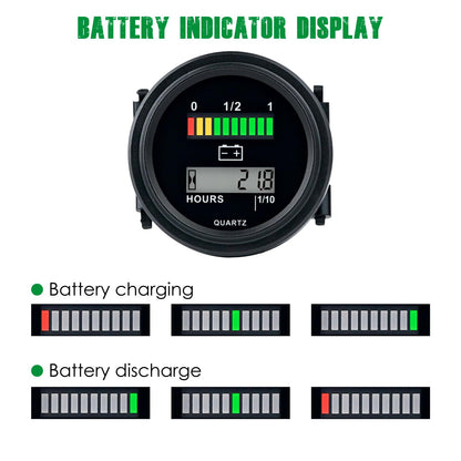 Yooreal 12/24V 36/48V 72V Golf Cart Battery Meter,Hour Meter&Battery Indicator Gauge Meter Lead-Acid Battery,Charging Reminder,Easy Installation for Golf Cart Club Car RV Forklift Tractor ETC