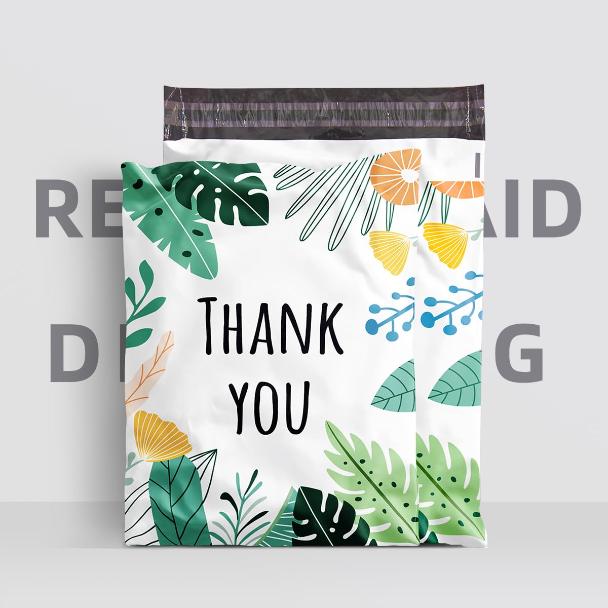 SHIPKEY 100 Pcs Green Leaf Poly Mailers, 25x33cm Thank-You Poly Mailers for Gift Wrapping, ReusableShipping Envelopes for Small Business (10x13inch