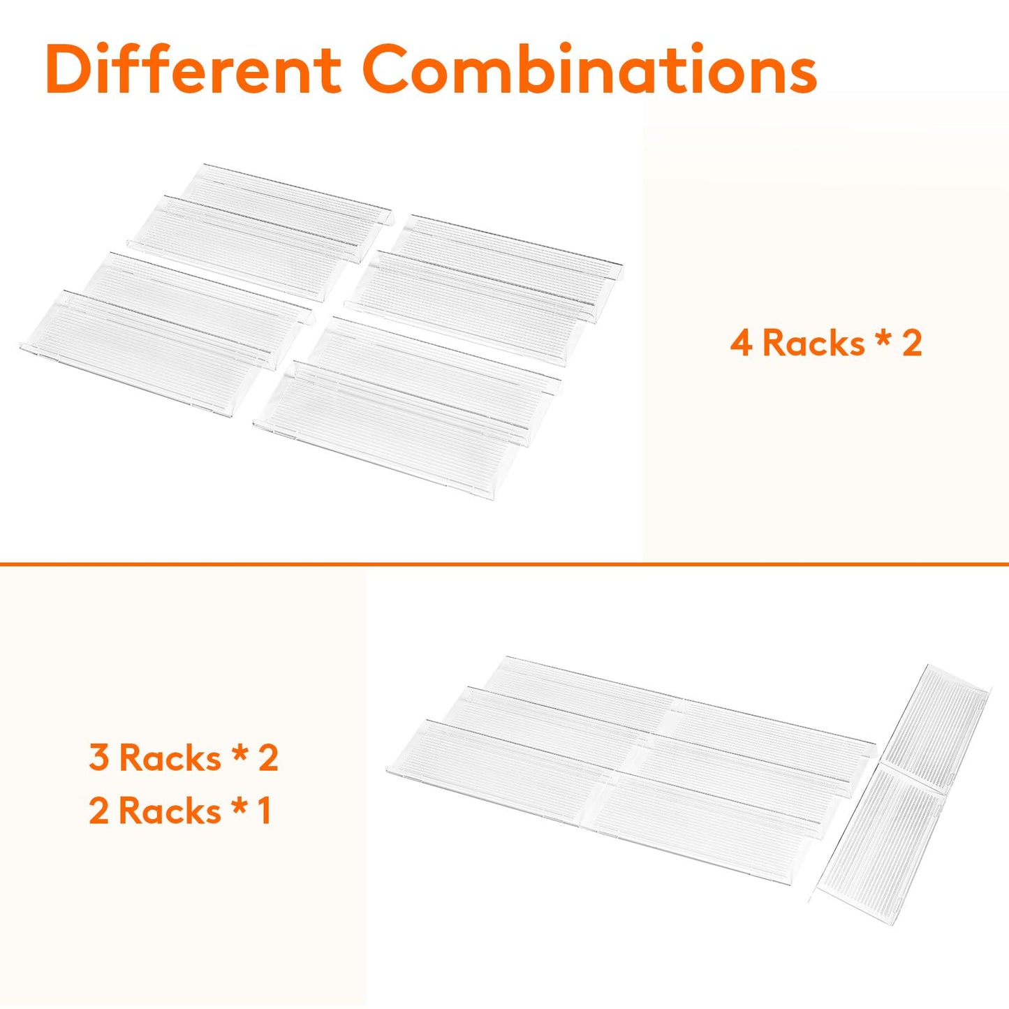 Lifewit Clear Acrylic Spice Drawer Organizer, Expands 13" to 26" - 4-Tier Set of 2 (8 Pieces), Holds 56 Spice Jars (Jars and Labels Not Included), for Kitchen Cabinet Drawers/Countertops