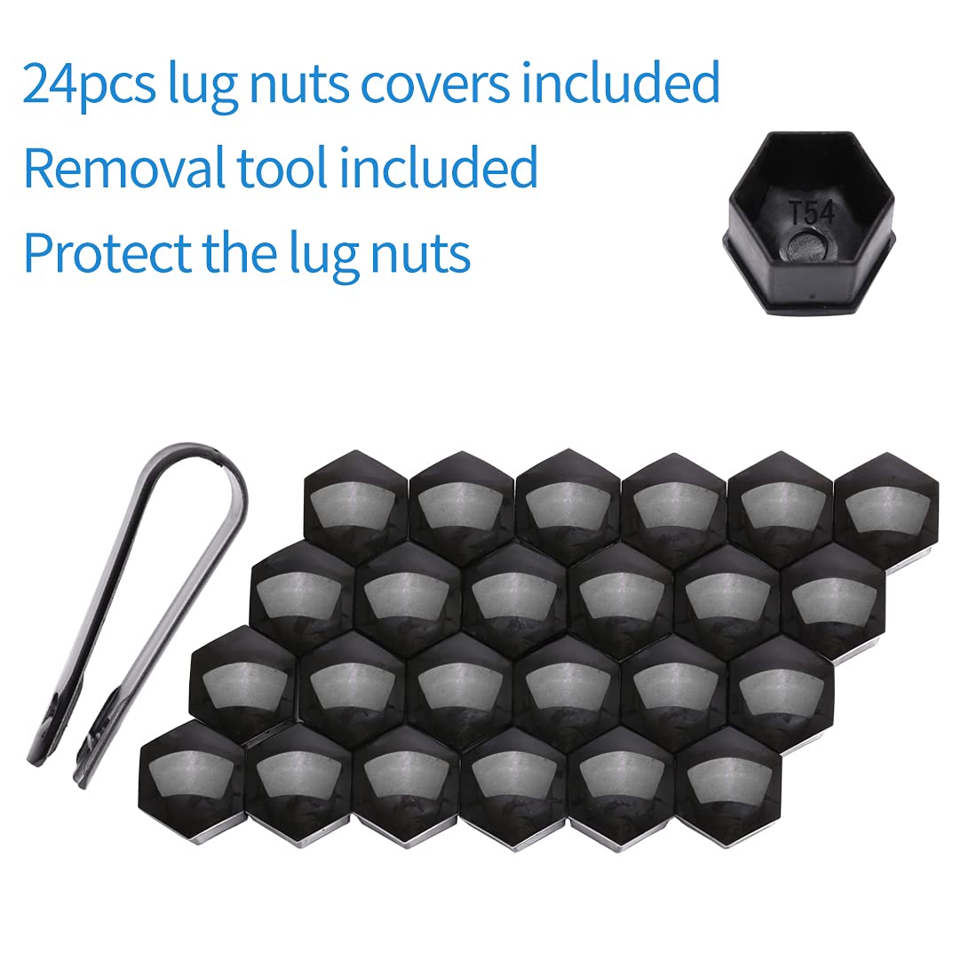 Acorn M14x1.5 Black Lug Nuts - 2" Tall, Set of 24 pcs, 2 Socket Keys, 14mmx1.5