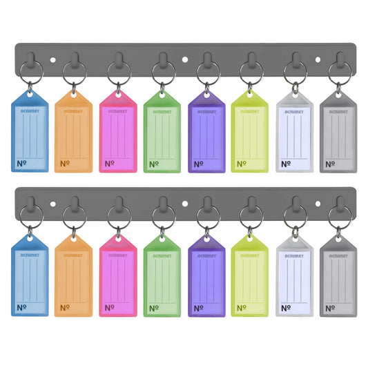 Acrimet Key Tag Rack w/ 8 Keyring Tags (Self-Adhesive Key Storage Rack) (2 Pack) (Assorted Color)