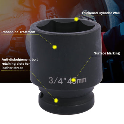 Uxney 3/4" Drive 45mm Impact Socket，6-Point Standard Impact Sockets Made with Chrome Molybdenum Alloy Steel, Metric