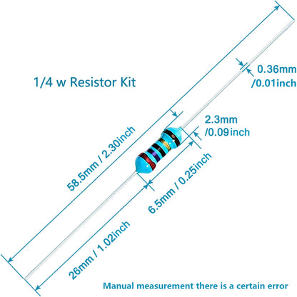 3120pcs 156 Values Metal Film Resistor Kit Minidodoca 1 Ohm-10M Ohm 1/4W 0.25 watt ±1% Tolerance Fixed Resistors Assortment Kit RoHS Compliant 100 1000 1k 10k 100k ohm Resistor Pack for DIY Projects
