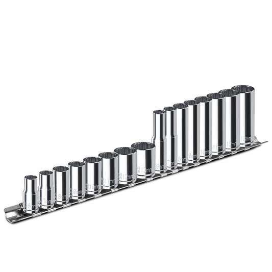 pgroup 1/4" Drive Socket Set, 16PCS 12-Point Deep and Shallow Socket Set, Metric Size (6mm-13mm), Equipped with Storage Holder, Chrome Vanadium Steel