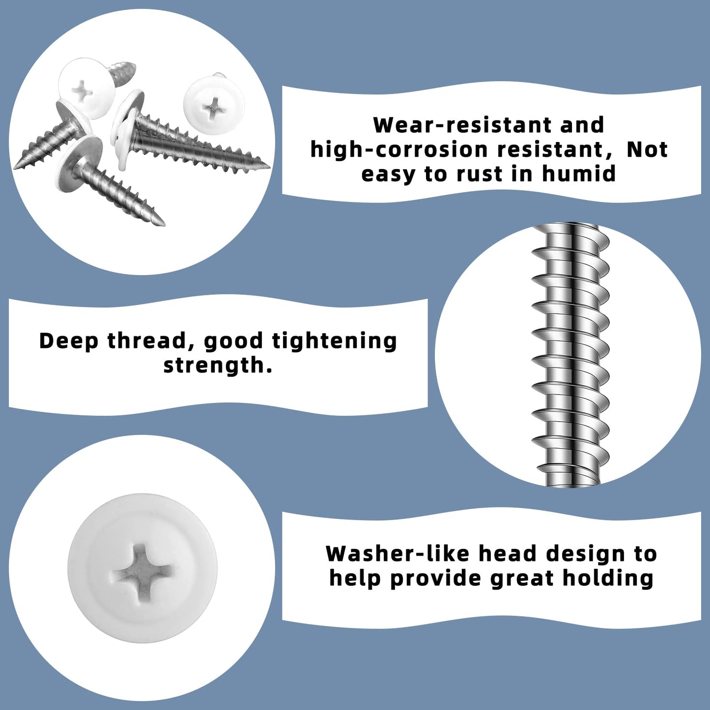 Demissle 120 Pcs #8 White Wood Screws Fast Self Tapping Wall Plate Screws White Pan Thread Truss Head for Wall Plates Wood Work Shutters Book Shelf 1/2", 3/4", 1"