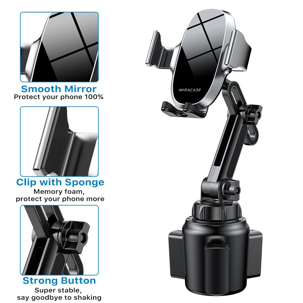 Miracase Universal Cup Phone Holder for Car, [Upgraded Version] Adjustable Long Neck Car Cup Holder Phone Mount Cradle Friendly Compatible with iPhone Huawei Google and All Smartphones, Silver
