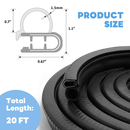 Storystore Automotive Door Weather Stripping 20FT Car Door Rubber Seal Strip with Side Bulb for Cars, Boats, RVs, Trucks, and Home Applications, Car Rubber Edge Trim (6m)