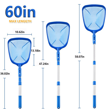 FBSPORT Pool Skimmer Net with Telescopic Pole, 59 inch Swimming Pool Leaf Net, Fine Mesh Pool Net, Pool Cleaner Maintenance Tool-Easy to Collecting Leaves for Swimming Pools, Hot Tubs, Ponds