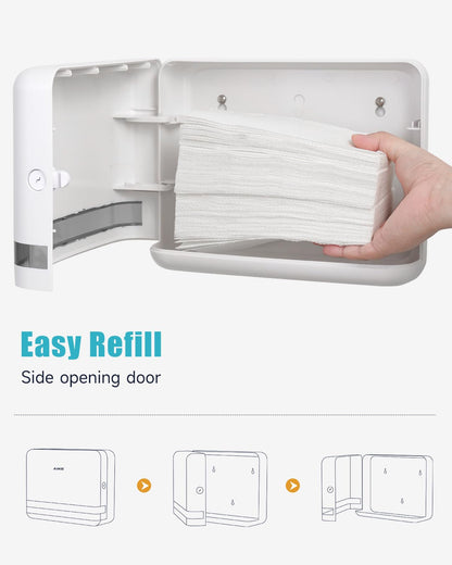 AIKE 200 Sheets Multifold Wall Mount Paper Towel Dispenser,with Lock for Home and Commercial,White(Folded Size L 23cm x W 9cm Or Smaller)