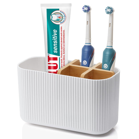 GFWARE White Toothbrush Holder - Kids Electric Toothbrush Holder for Bathroom Bamboo Toothbrush Holder for Bathroom Caddy Countertop Tooth Brush Holder