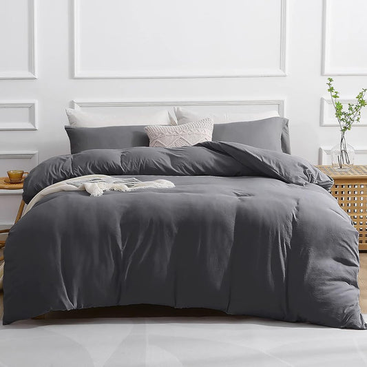 SASTTIE Duvet Cover Queen, 3-Piece Prewashed Ultra Soft Queen Bedding Set - Features Zipper Closure and Corner Ties, Includes 1 Duvet Cover 90x90 Inch & 2 Pillowcases, No Comforter, Dark Grey