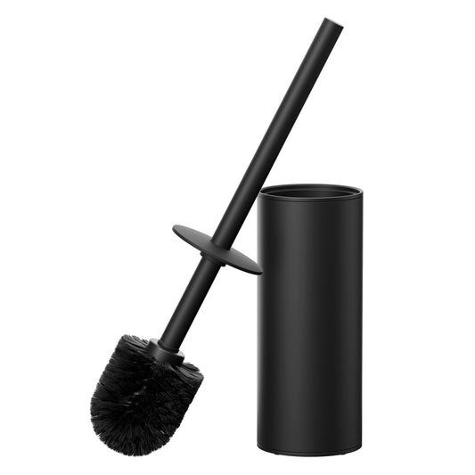 FORIOUS Toilet Brush and Holder Set, Stainless Steel Toilet Bowl Brushes, Flexible Bristles with Long Handle, Toilet Scrubber for Bathroom Deep Cleaning, 2 Toilet Bowl Brush Head, Matte Black