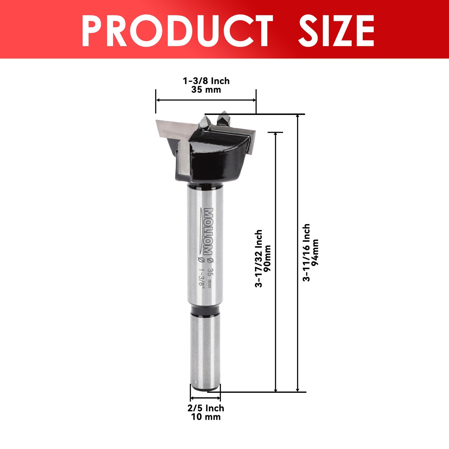 MOLLOM 1-3/8" (35mm) Forstner Drill Bit for Precise Woodworking with Durable YG8 Carbide Thickness of 2.0mm,This Hinge Cutter Tool is Ideal for Hard Wood, Plastic, Plywood