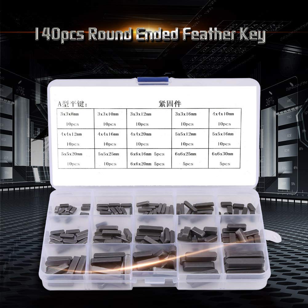 Key Stock, Keyway Kit, Belt Shaft Key Flywheel Key with Box, Keyway Assortment Set, Keyway Assortment with Stainless Steel 140pcs 8mm 10mm 12mm 16mm 20mm 25mm 30mm