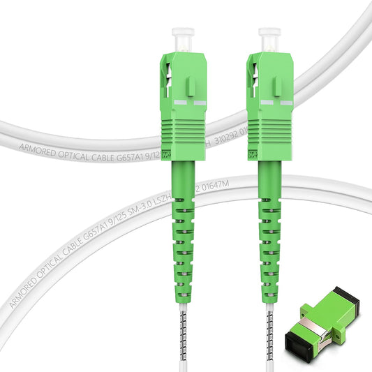 FLYPROFiber- OS2 SC/APC to SC/APC Fiber, 1M/3ft Armored Fiber Optic Internet Cable Single Mode Patch Cable Length Option: 1m-30m, Simplex, 9/125um OS1/OS2 Compatible White LSZH OD-3.0mm