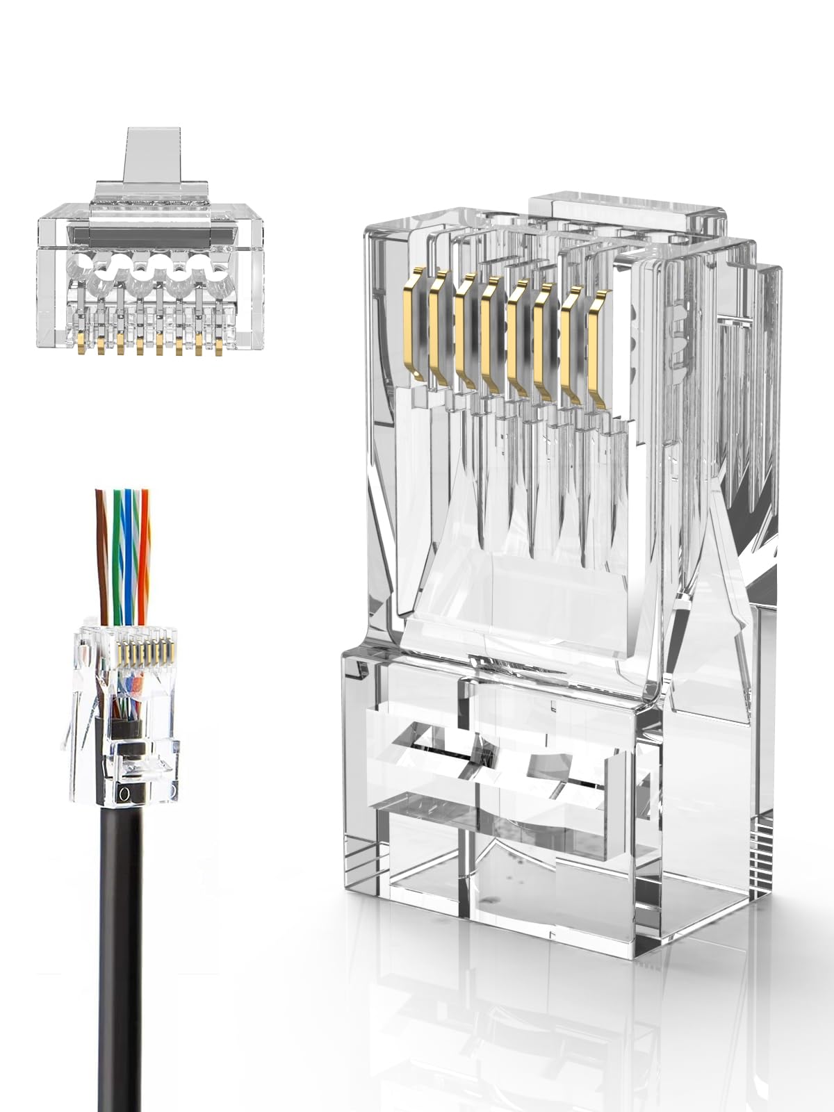 CableCreation RJ45 Pass Through Connectors, 100-Pack Cat6/Cat5e Gold Plated Modular Plug Unshielded Crimp Connector for Solid or Stranded UTP Ethernet Cable