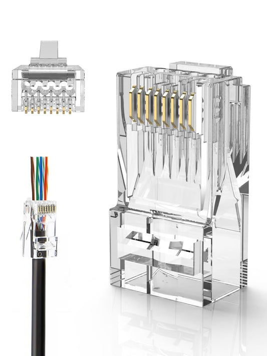 CableCreation RJ45 Pass Through Connectors, 100-Pack Cat6/Cat5e Gold Plated Modular Plug Unshielded Crimp Connector for Solid or Stranded UTP Ethernet Cable