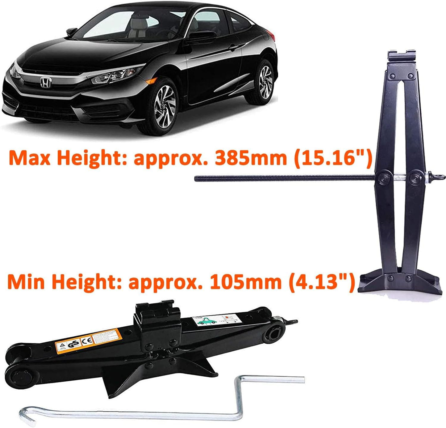 Scissor Jack, Compact Car Jack Kit 2 Ton/4409 LBS, 105 to 385mm Lifting Range Car Lift Jack, Portable Tire Change Kit for Cars/SUV