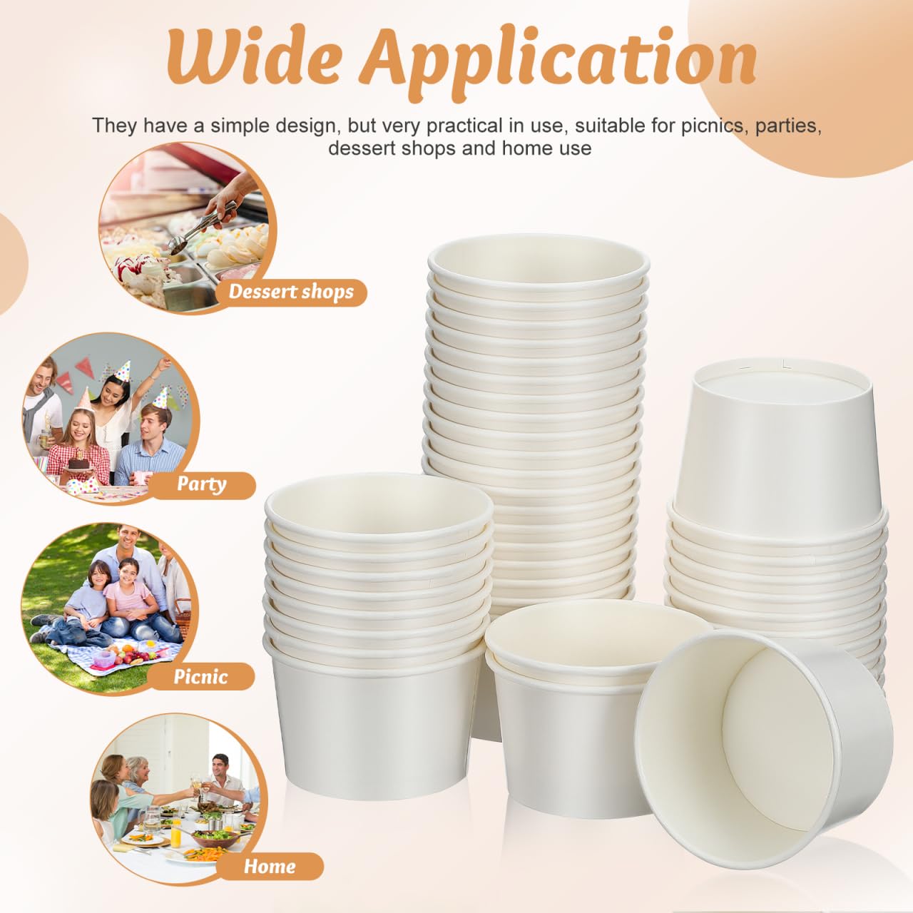 Hemobllo Disposable Dessert Cups with Lids 3Oz Paper Ice Cream Cups for Snacks Yogurt Pudding and Cold Treats 100 Pack Compact Size for Parties and Outdoor Use